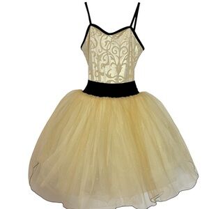 Curtain Call Pastel Yellow Black  E2215 Cherished Ballet Dance Costume Size ASM